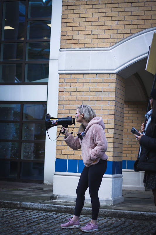 Protestor on megaphone at RSCPA Assured demo