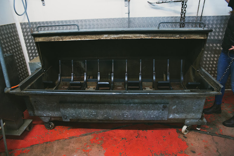 Pig scalding and dehairing machine at Tideford Slaughterhouse, Cornwall