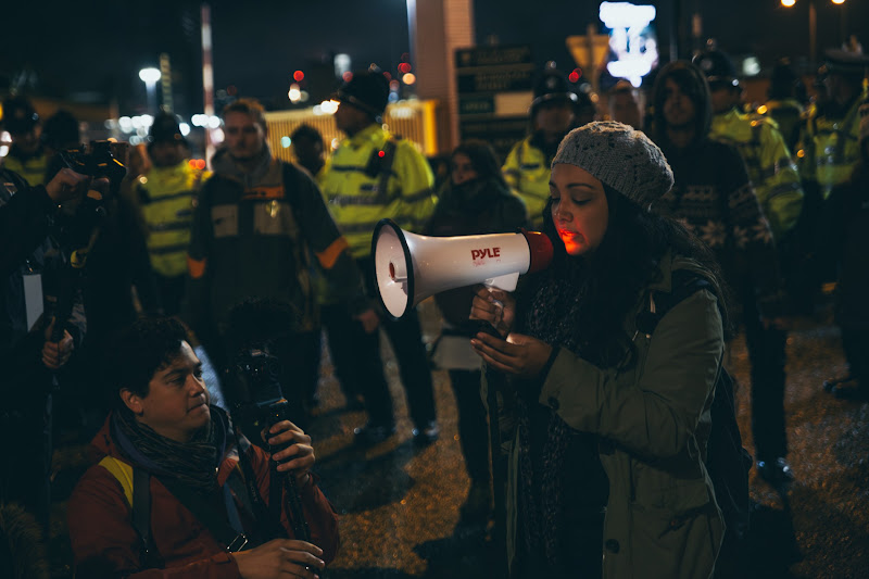 Activist Makes A Speech On The Megaphone At Fish Market Protest