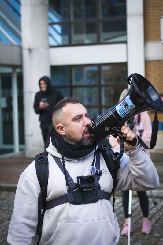 Activist on megaphone at RSPCA Demo