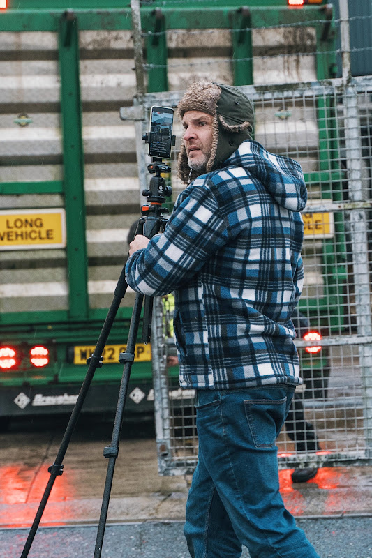 Activist livestreaming outside slaughterhouse